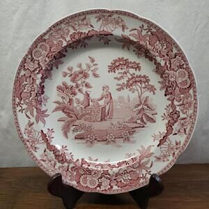 Spode Georgian "Girl At Well" Dinner Plate Cranberry Pink Red 10.25" England